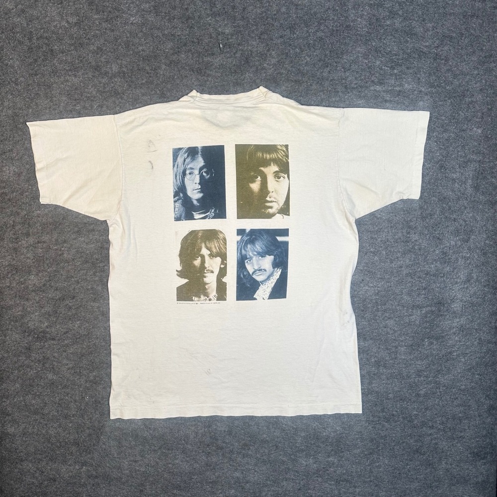 Vintage 1990 The Beatles Apple Corps Trevco White Graphic T-Shirt Mens Large